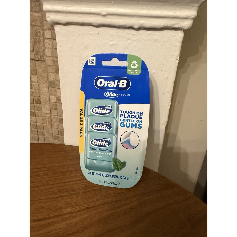ORIGINAL  1 Pack of 3 Oral B Glide Pro Health Comfort Plus Floss Mint 131.2 Yd